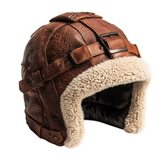 A Sherpa Lined Bomber Hat with Buckle Straps Isolated on Transparent Background