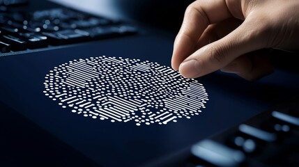 A hand interacts with a digital representation of a global circuit, suggesting technological connection and global network.