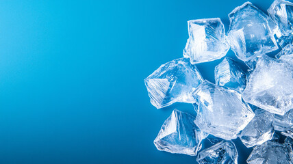 Fototapeta premium Ice crystals sparkle against vibrant blue background, creating stunning visual