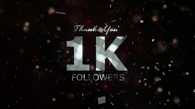 1K Followers celebration animation, 1000 followers thank you video, fireworks, confetti & party effects, social media milestone motion graphics animation, Celebrating 1K followers