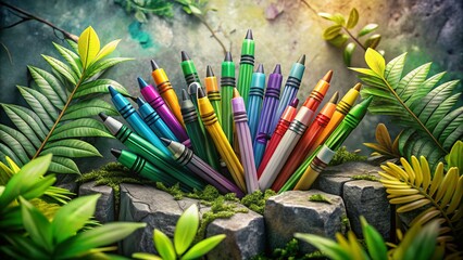 Urban Decay Meets Nature: Bold Contrast Photo of Markers & Leaves