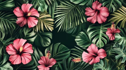 Selbstklebende Fototapeten Captivating hibiscus flower display tropical garden gigapixel flyer lush environment close-up perspective © nikomsolftwaer