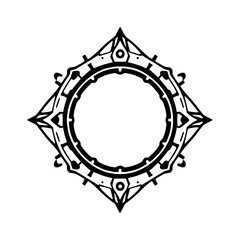 Ornate, Geometric Black and White Circle Frame with Diamond-Shaped Corners and Detailed Inner Ring.