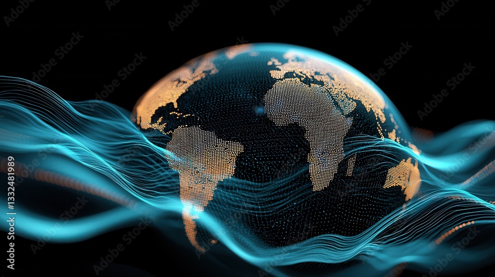 Poster futuristic digital visualization of a vast network of data flows and neural connections covering the
