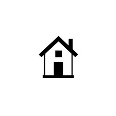 Minimalist black house icon on a stark white background, symbolizing home, shelter, and real estate.