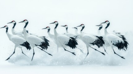 Obraz premium Crane flock in snowy landscape