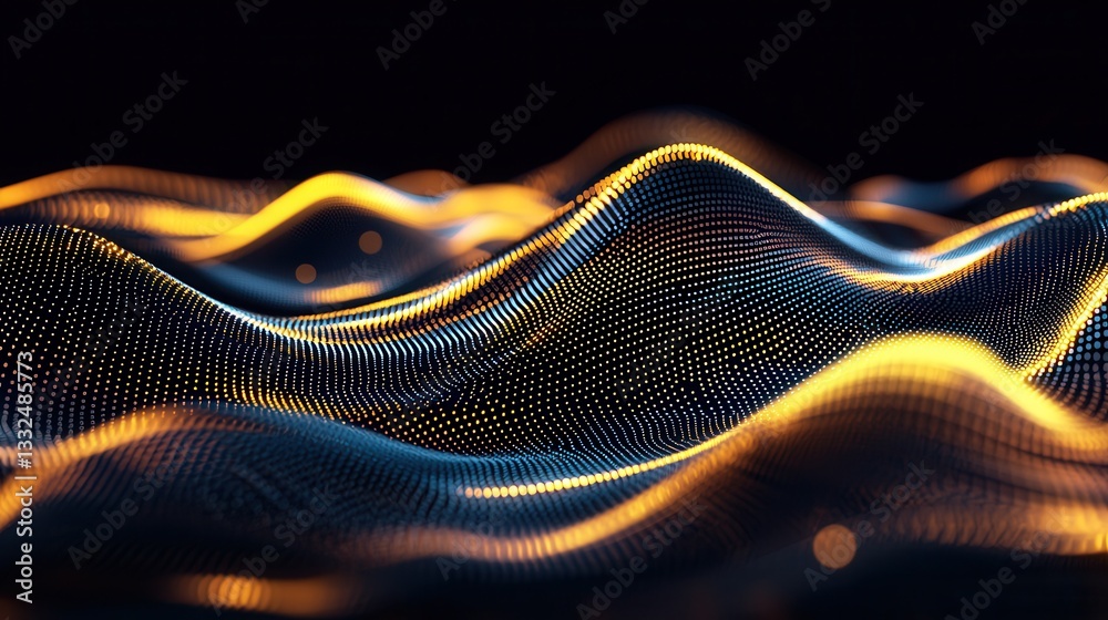 Poster undulating neon gold waves flow across a sleek futuristic abstract background creating a captivating