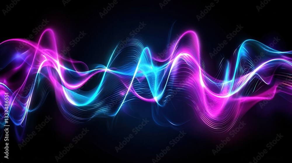 Poster mesmerizing waves of glowing neon like energy flow and pulse with dynamic high speed movement creati