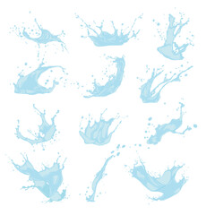 large set of splash or drop icons of water or liquid