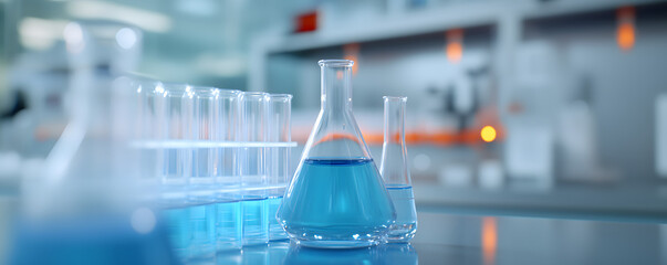 material de laboratorio sobre fondo azul, representando ciencia, investigación y precisión en un entorno limpio y moderno