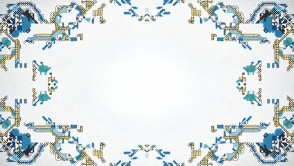 Futuristic Flat Bold Seamless Tile Design with Cyber Elements & Abstract Digital Codes in Vector Style