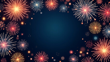 Fototapeta premium Joyful 2023 New Year Seamless Pattern with Streamers & Fireworks