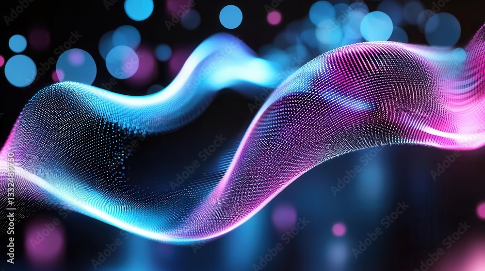 Poster mesmerizing abstract composition featuring vibrant flowing wave lines that glow and undulate against