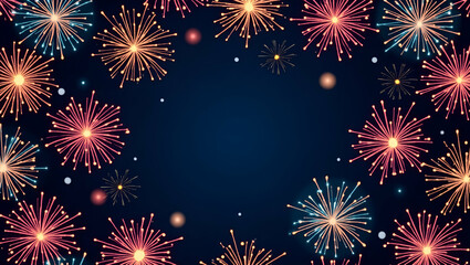 Obraz premium Joyful New Year 2023 Seamless Pattern: Festive Streamers and Sparkling Fireworks for an Energetic Celebration Look with Empty Space on the Left Side - Perfect for Photo Stock Concepts!