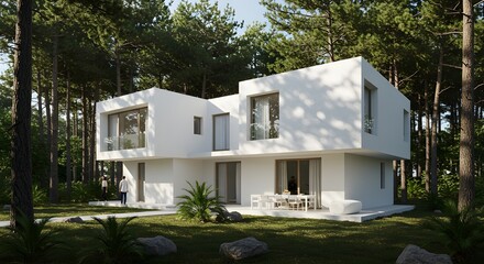 Casa minimalista moderna en el bosque