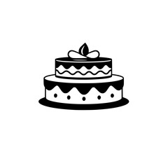 Elegant two-tiered birthday cake silhouette with leaf topper, wavy border, and dot decorations on a white background, perfect for celebrations.
