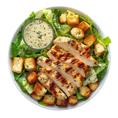 A Classic Chicken Caesar Salad with Grilled Chicken Isolated on Transparent Background