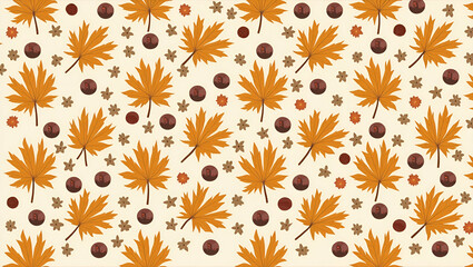 Seamless Flat Rustic Autumn Leaves Tile Pattern Featuring Chestnuts and Pinecones for Country-Inspired Fall Home Decor - Cute Vector Illustration for Smart Business Concepts