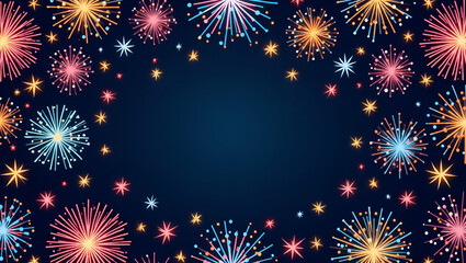 Fototapeta premium Joyful New Year 2023 Seamless Pattern: Festive Streamers and Sparkling Fireworks for an Energetic Celebration Look with Empty Space on the Left Side - Perfect for Photo Stock Concepts!