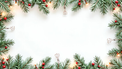 Frosty Snowflake and Holiday Garland Seamless Tile Pattern: Festive Greenery and Lights with Snowflakes, Perfect for Holiday Decor - Stock Photo Concept with Empty Space on the Left Side