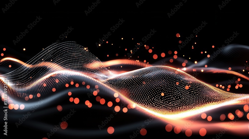Poster captivating abstract visualization of generative ai powered design with dynamic waves of vibrant dat