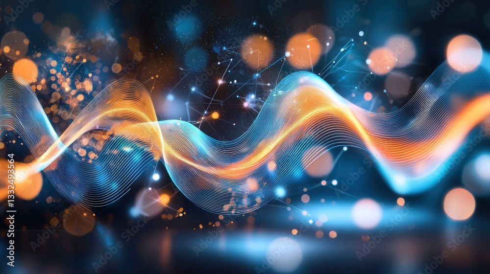 Poster mesmerizing abstract image depicting a dynamic futuristic data concept with swirling neon like orang