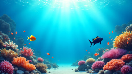 Obraz premium Marine Life & Coral Reef Border Frame for World Wildlife Day