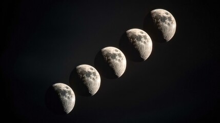 Lunar phases, night sky, sequential moon, cosmic background