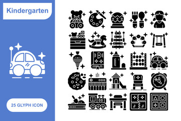 Kindergarten glyph icon set, Collection of 25 Glyph Kindergarten - 25 Stylish Icons for Preschool, Learning, and Kids