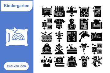 Kindergarten glyph icon set, Collection of 25 Glyph Kindergarten - 25 Stylish Icons for Preschool, Learning, and Kids