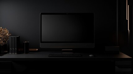 Sleek black desktop setup with unused screen.