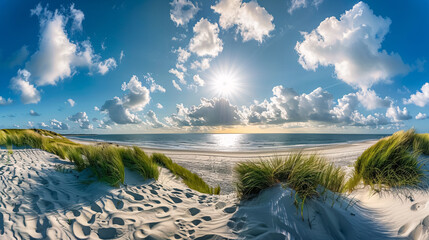 Panoramic view of a dune beach on the island.