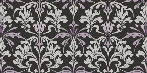 Art Nouveau Seamless Repeating Pattern with Flowing Lines and Stylized Floral Motifs in Muted Tones