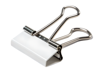A white paperclip holding a document isolated on transparent background