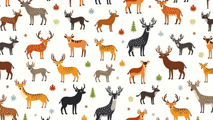 Obraz premium Stylized Animal Patterns: Ethnic Fauna in Dynamic Colors & White Space for Modern Tile Design