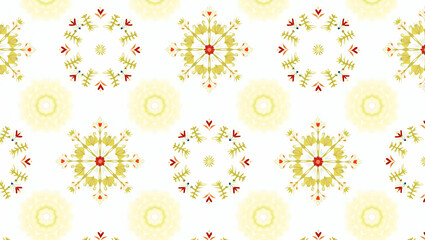 Fototapeta premium Flat Snowflake and holiday wreath seamless tile pattern with festive red and green accents concept as Festive red and green accents paired with snowflakes create a seamless tile pattern with holiday w