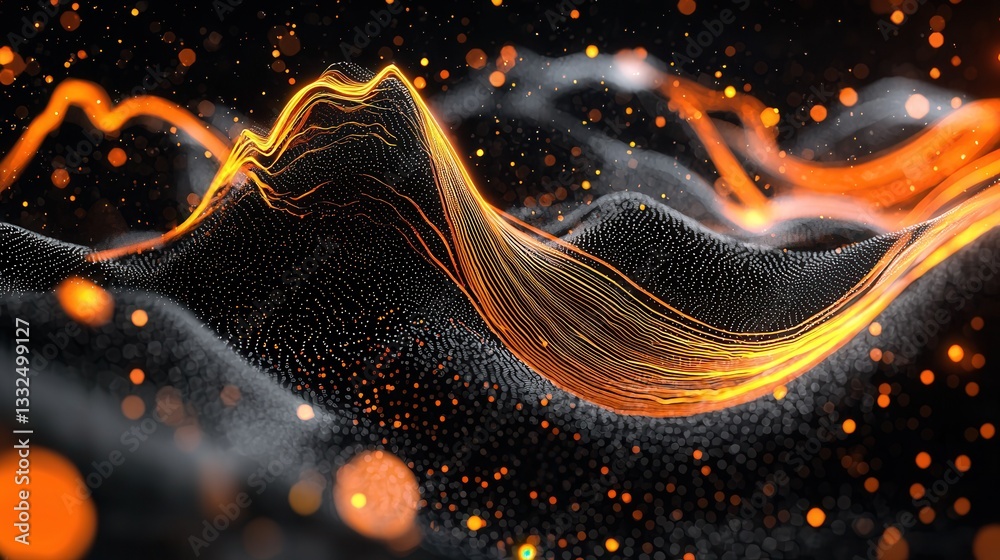 Poster mesmerizing abstract composition featuring a dynamic glowing neon soundwave with fluid motion and sh