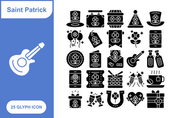 Saints Patrick glyph icon set, Collection of 25 Glyph Baby - 25 Stylish Icons for Saints Patrick