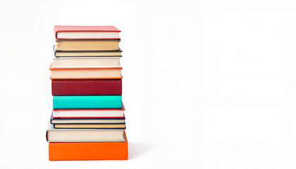 Colorful stack of books against white background, literary diversity