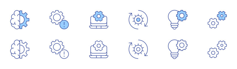 Gear icon set in two styles, Duotone and Thin Line style. Editable stroke. machine learning, warning, software, exchange, idea, gears