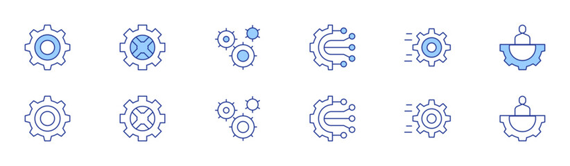 Gear icon set in two styles, Duotone and Thin Line style. Editable stroke. settings, gear, connection, setting, group
