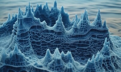 Abstract blue fractal landscape, intricate details, background blur, for digital art