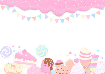 Colorful bakery and pink icing background