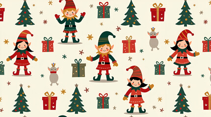 Playful Christmas Elves & Gifts: Whimsical Seamless Tile Pattern