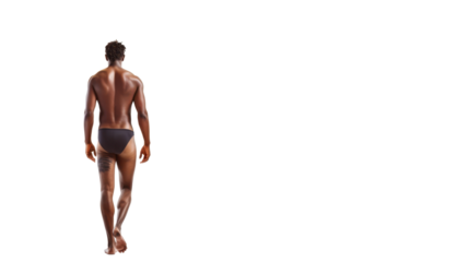 Muscular black man walking away on transparent background