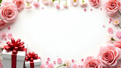 Beautiful Mother's Day Gifts: Elegant Floral Elements Framing Celebratory Space for Heartfelt Messages - Perfect Photo Stock Concept with Empty Space for Personal Touch