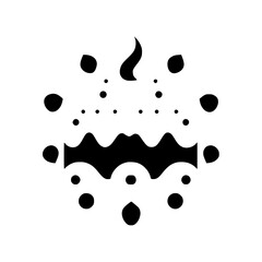 Abstract Black and White Floral Illustration Featuring Wavy Lines, Dots and a Curving Element Resembling a Flame, Centered.