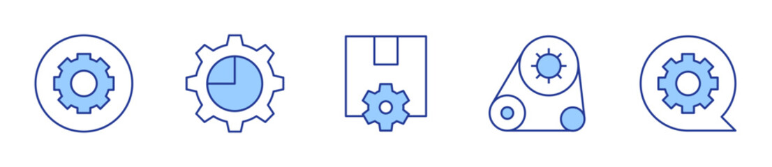 pie chart, settings, order fulfillment, mechanism, options. Gear Icon vector illustration. Line Duotone style. Editable stroke