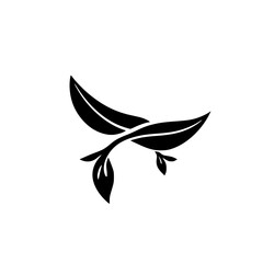 Abstract black leaf arrangement on white background, minimalist design, organic form, artistic concept.