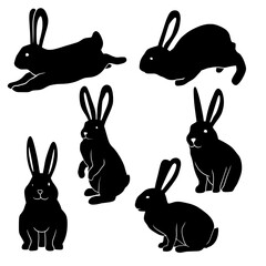 Rabbit Silhouettes - Vector Illustration